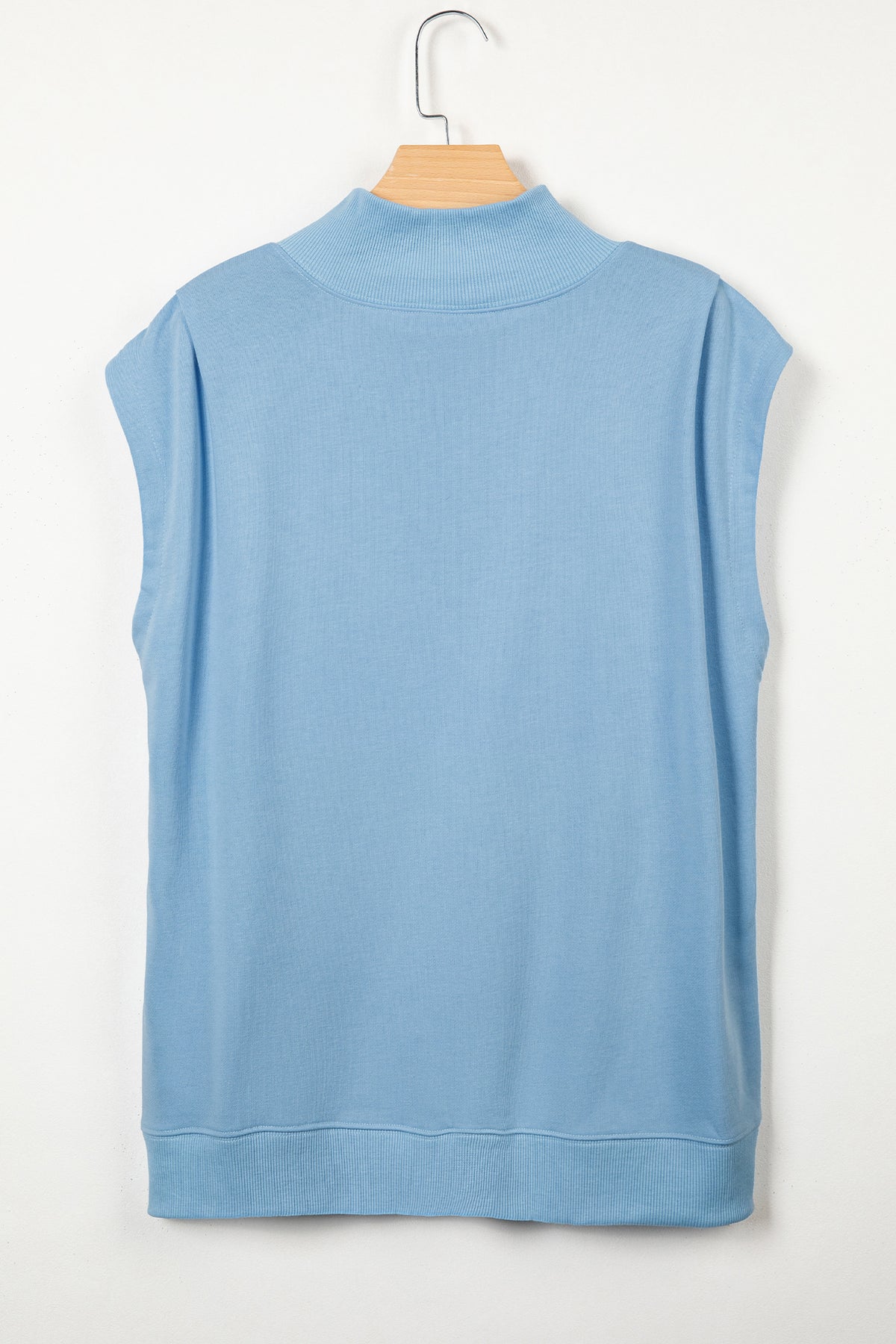 Mint Green Solid Color High Neck Cap Sleeve Loose Top