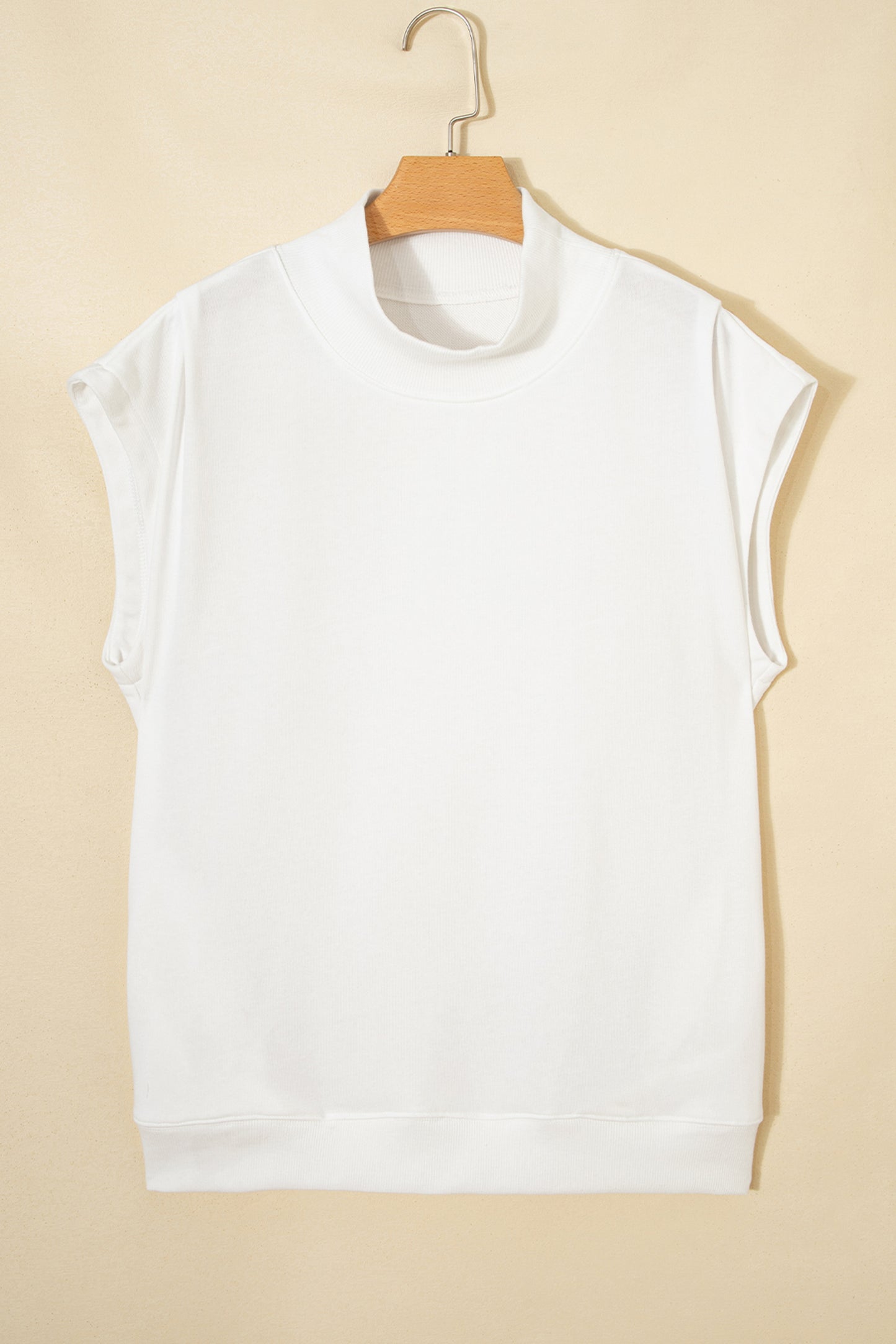 Mint Green Solid Color High Neck Cap Sleeve Loose Top