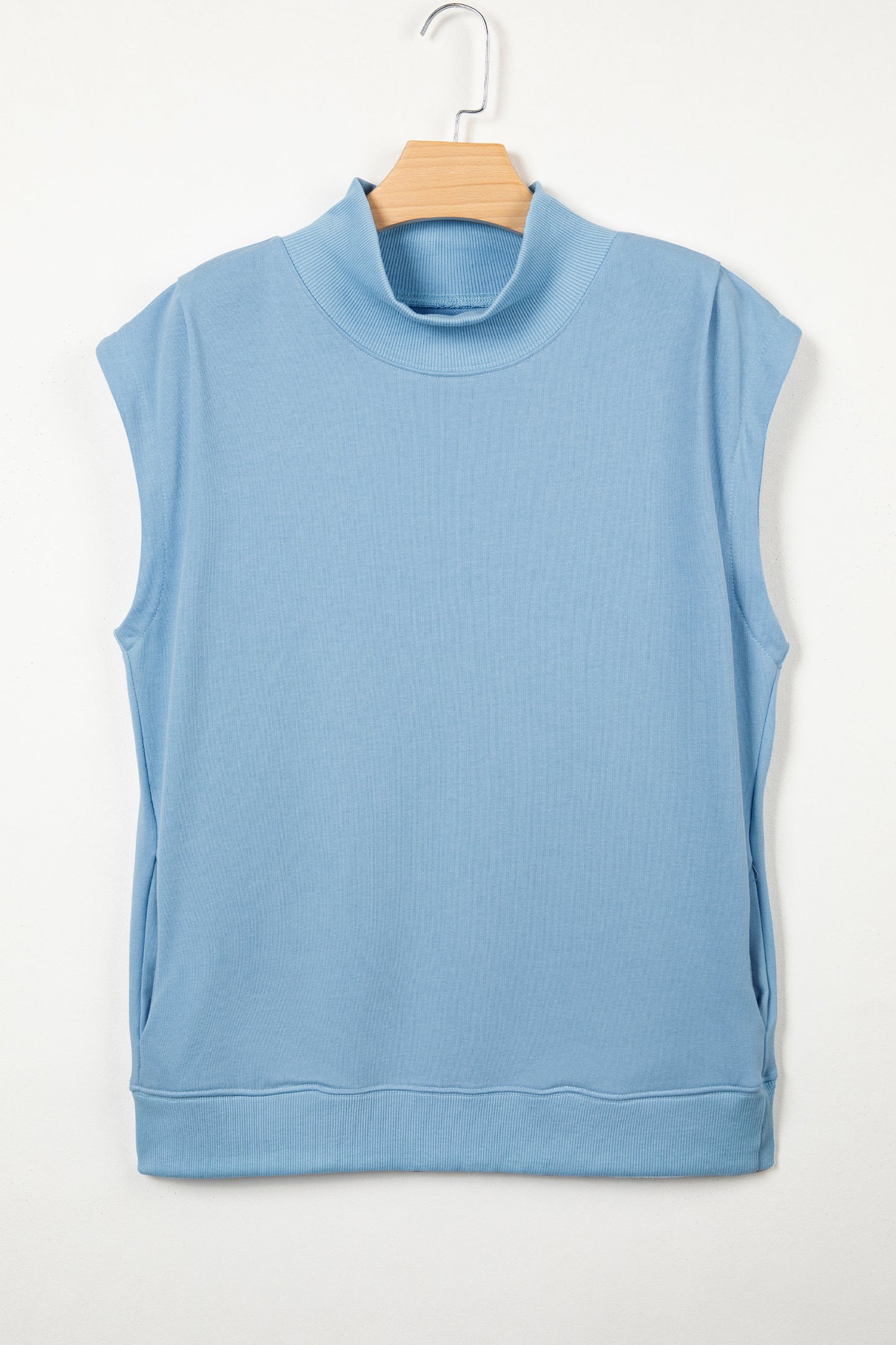 Mint Green Solid Color High Neck Cap Sleeve Loose Top