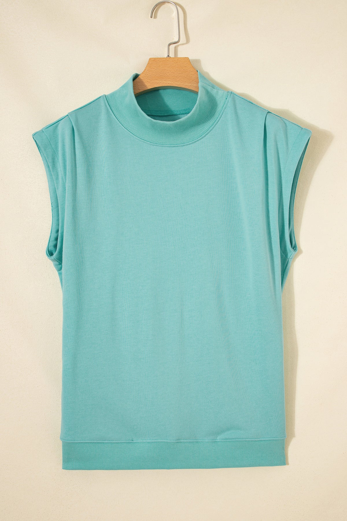 Mint Green Solid Color High Neck Cap Sleeve Loose Top