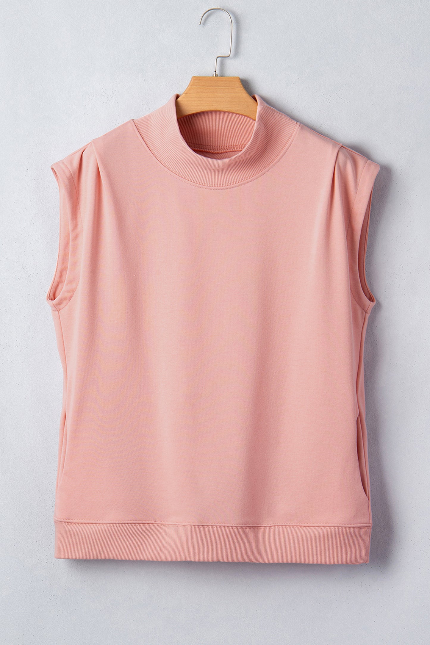 Mint Green Solid Color High Neck Cap Sleeve Loose Top