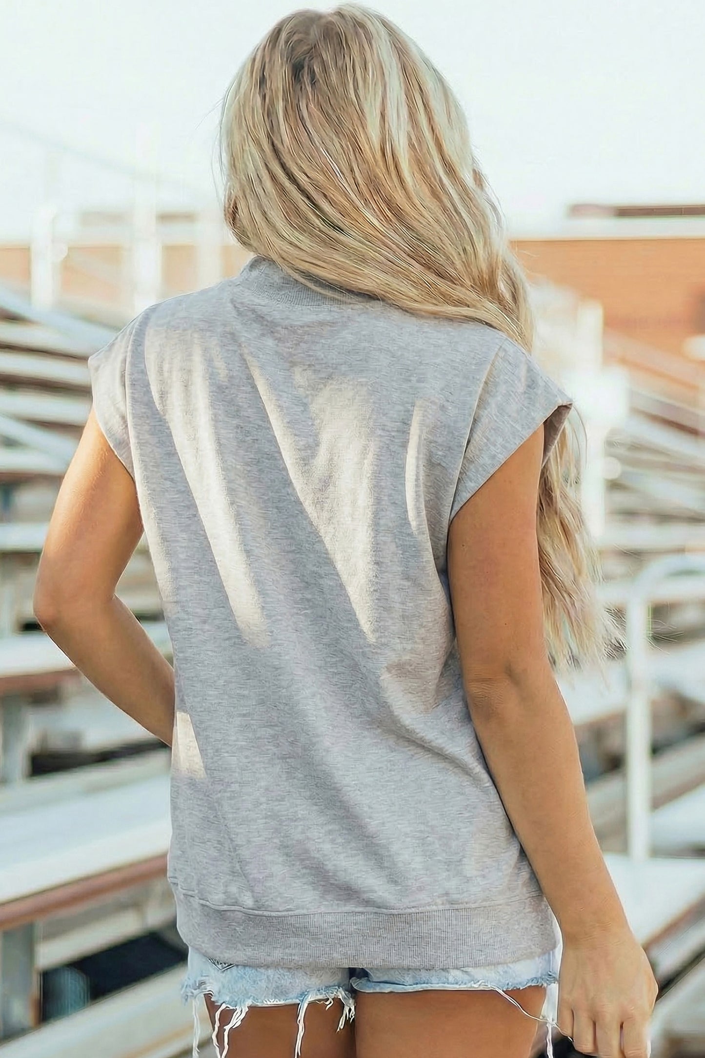 Mint Green Solid Color High Neck Cap Sleeve Loose Top