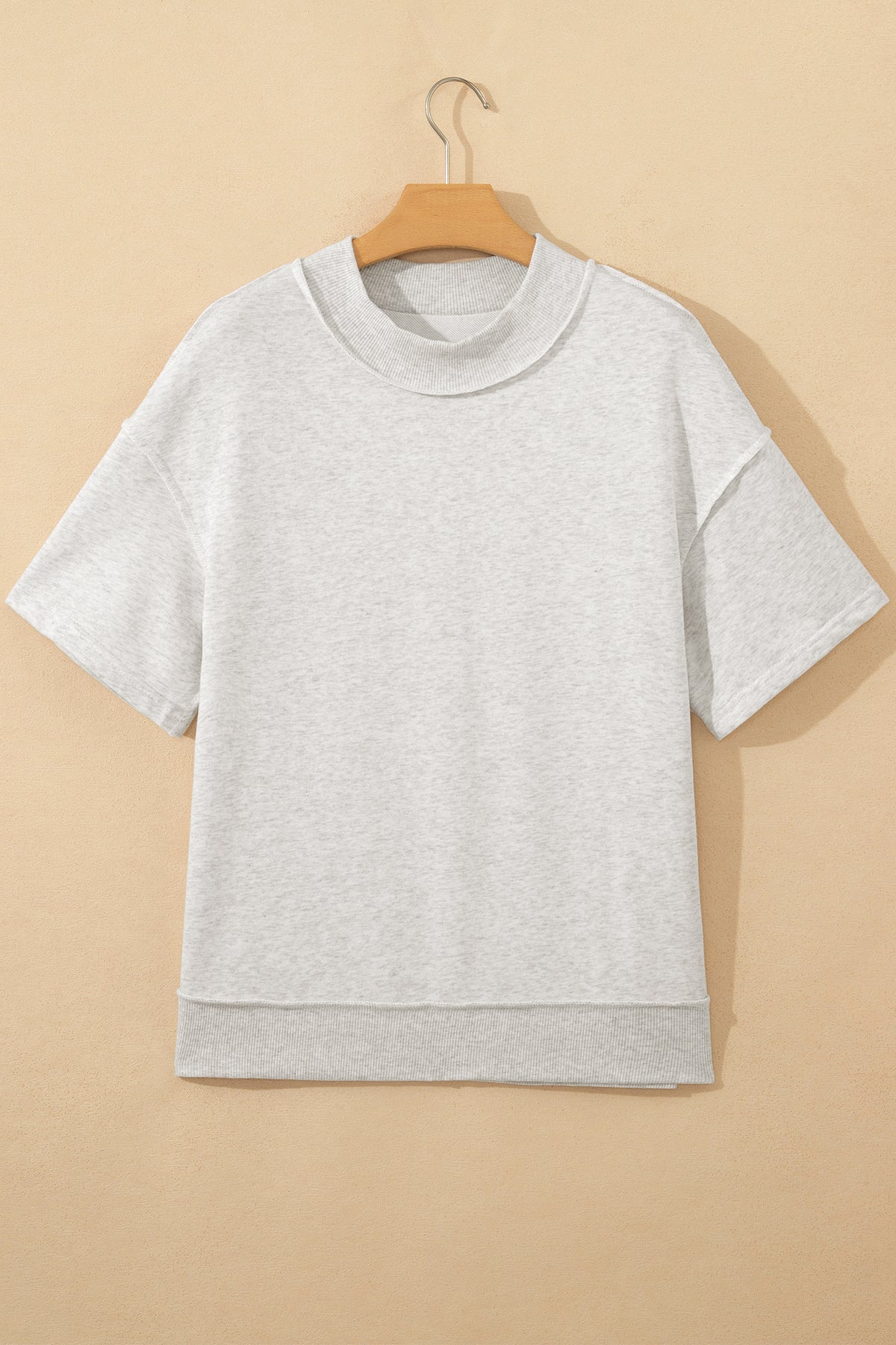 Light Grey Exposed Seam Detail Mock Neck Tee