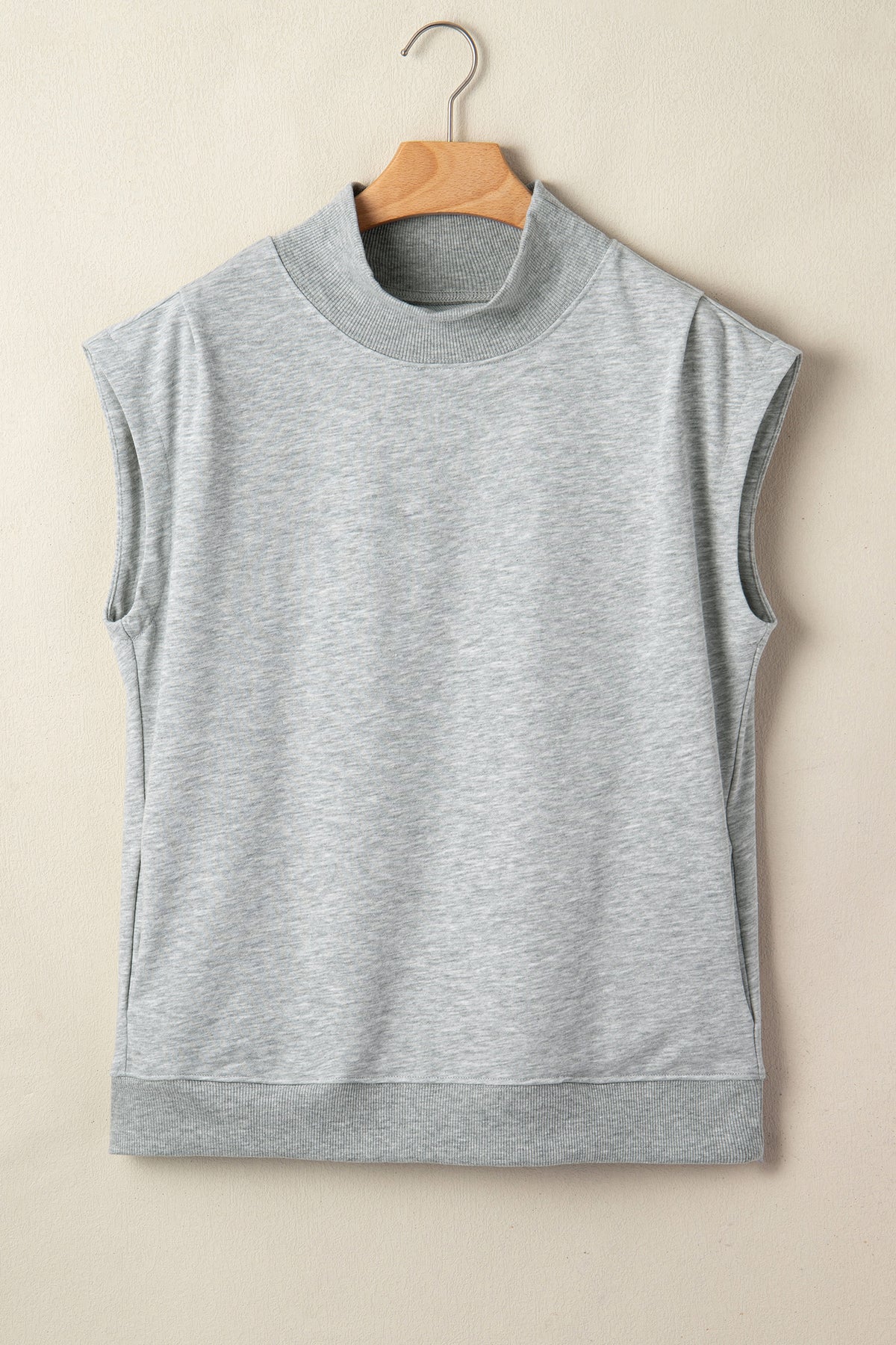 Mint Green Solid Color High Neck Cap Sleeve Loose Top