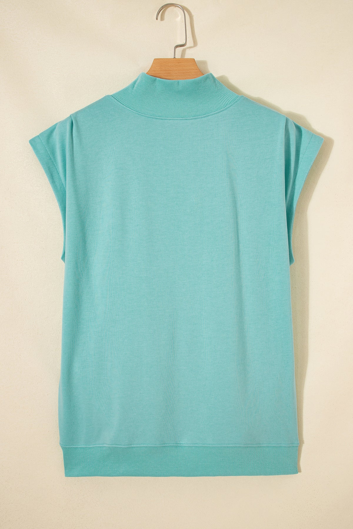 Mint Green Solid Color High Neck Cap Sleeve Loose Top