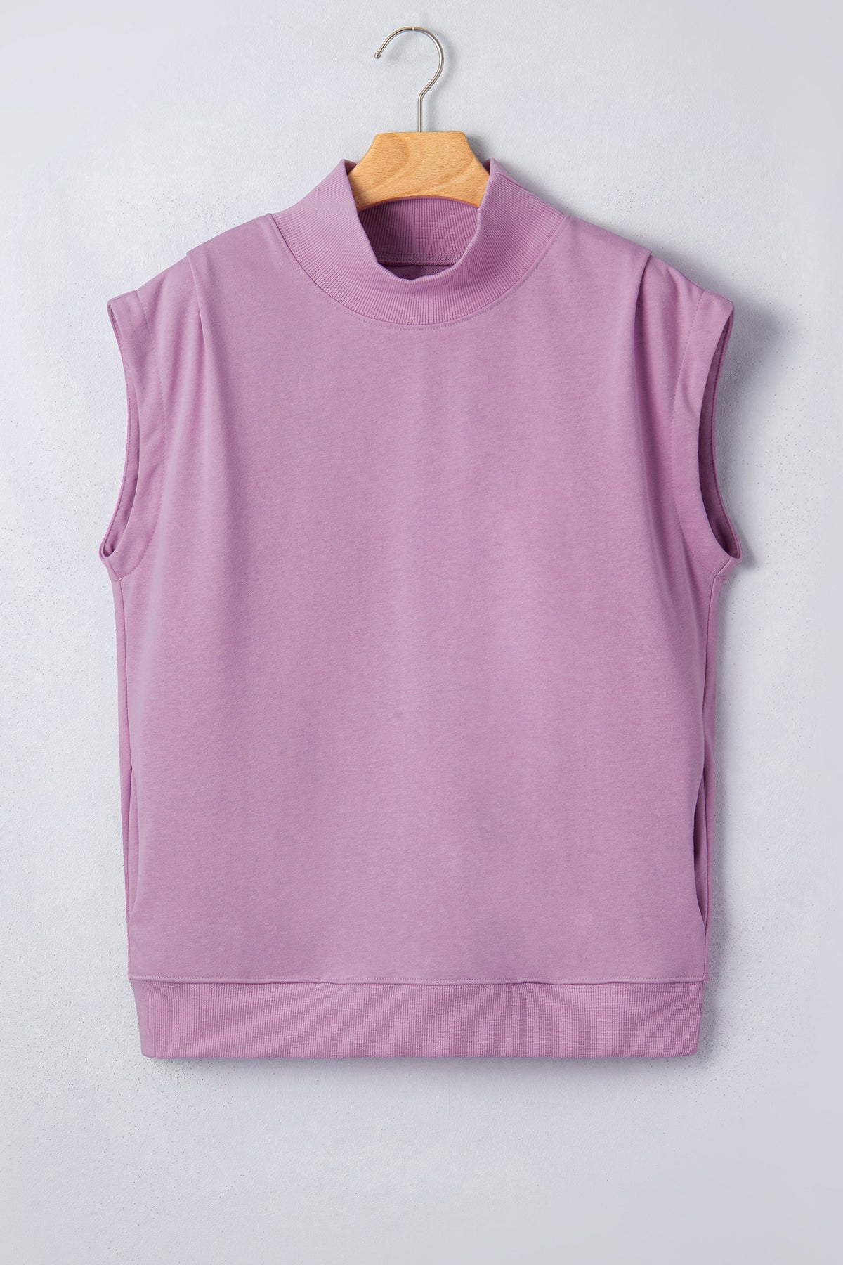 Mint Green Solid Color High Neck Cap Sleeve Loose Top