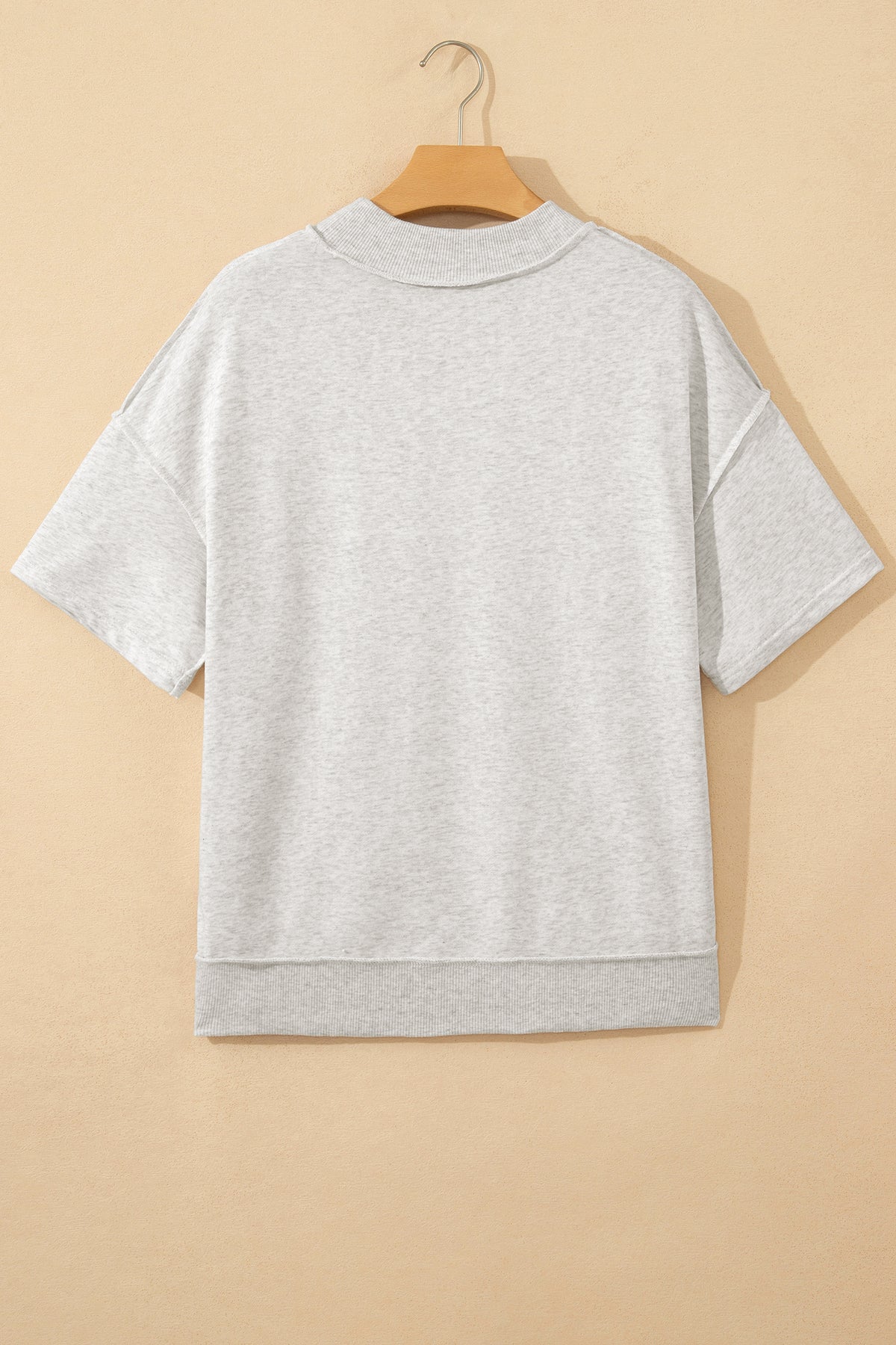 Light Grey Exposed Seam Detail Mock Neck Tee